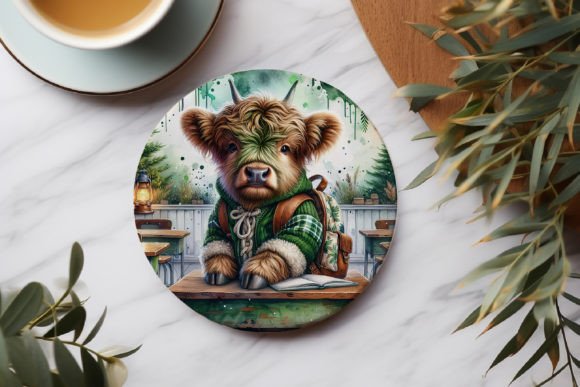 Cute School Whimsical Highland Cow PNG