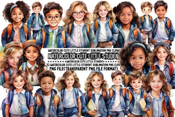 Watercolor Cute Little Student PNG: A Creative Resource for Designers